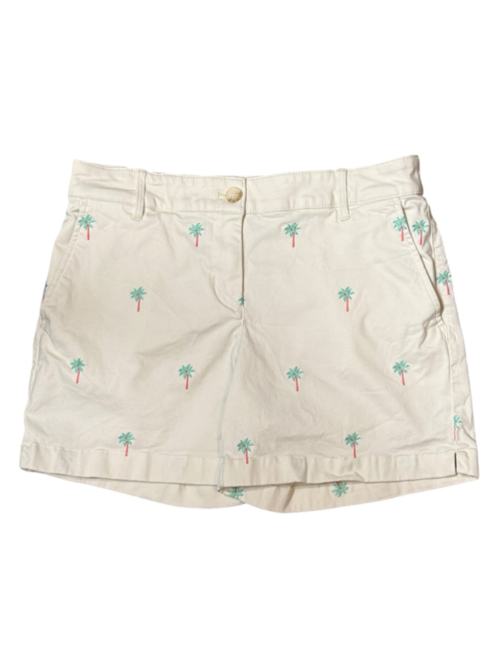 Women's Tommy Bahama Palm Tree Embroidered Shorts, Size 6, Cream/Green